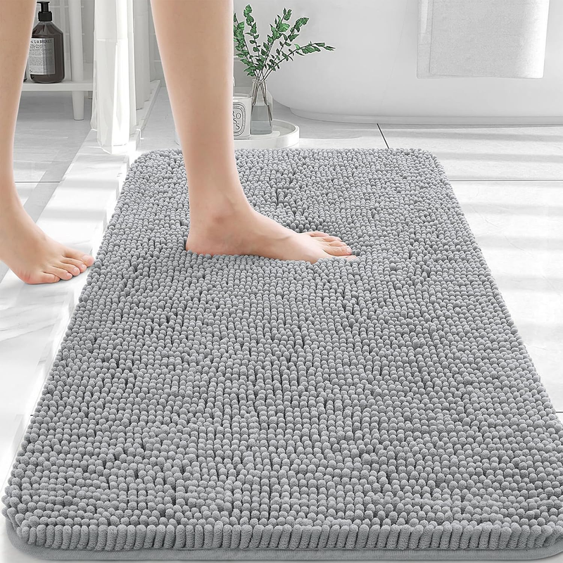 Extra Soft Chenille Bathroom Rugs 30x20, Quick Dry, Machine Washable, Light Grey9