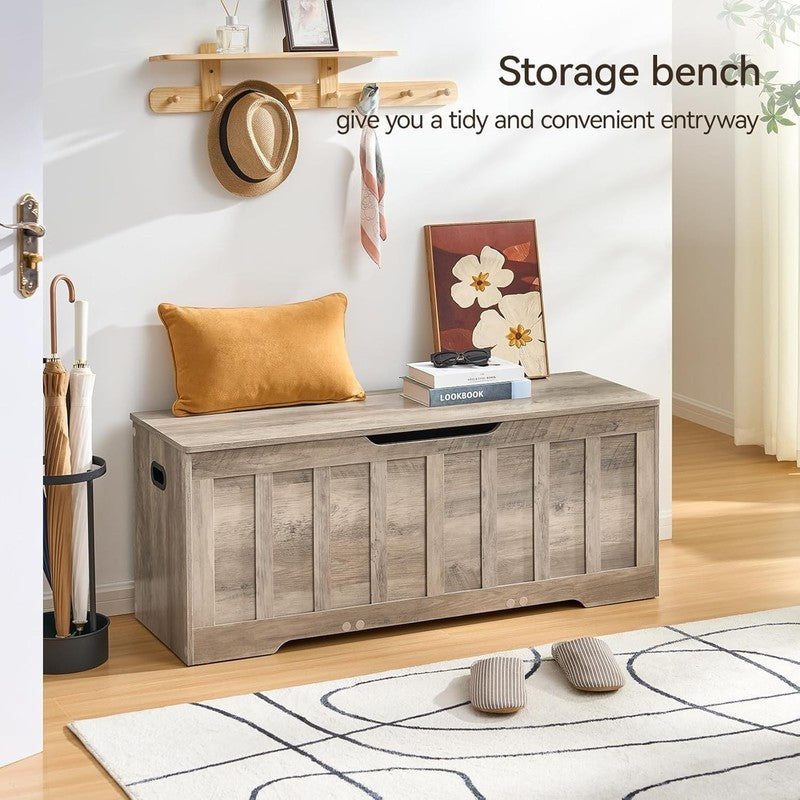 47.2'' Wooden Storage Chest Trunk Flip Top Bench Shoe Storage Greige2