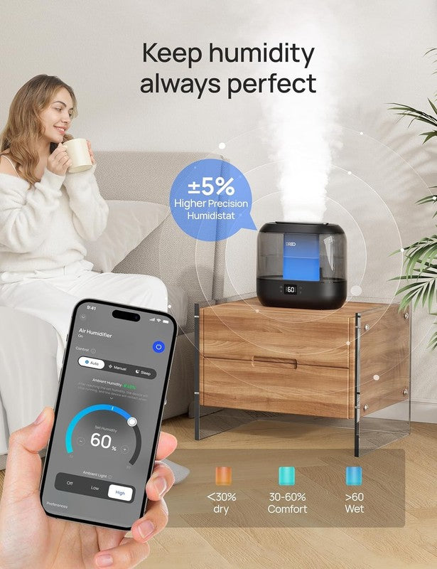 Smart Humidifier 4L Top Fill Cool Mist 36H App Voice Control Black2