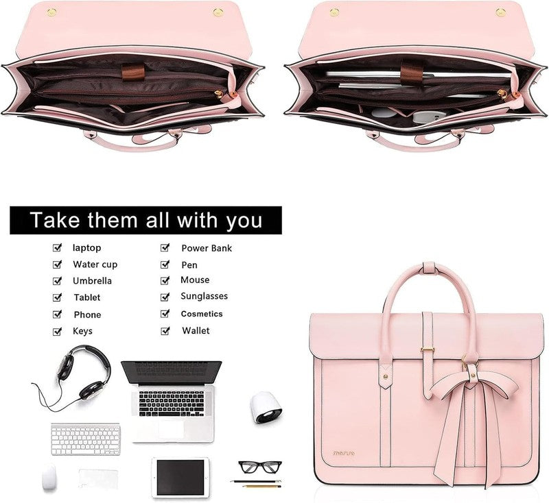 Women Laptop Tote Bag 15–15.6 Inch PU Leather Convertible Backpack Pink1