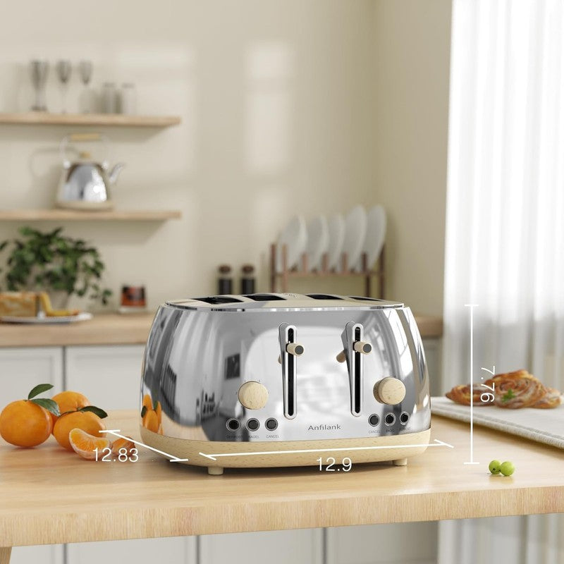 Retro 4 Slice Toaster Stainless Steel Extra Wide Slots Dual Control Bagel Silver1