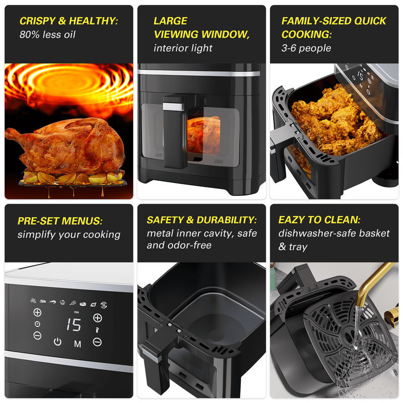 5.2QT 8-in-1 Air Fryer, 400℉ Max, Digital Screen, Visible Window, Oil-Less Black4