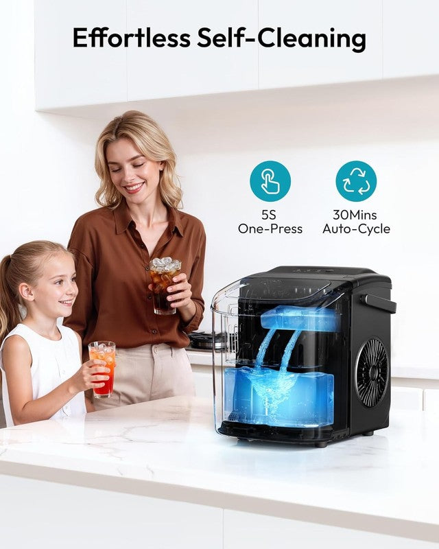 Countertop Ice Maker Machine with Handle, 26Lbs in 24Hrs, 9 Ice Cubes Ready in 65
