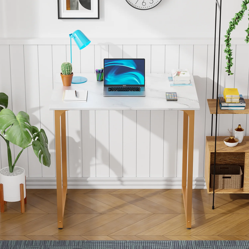 32in Computer Desk Metal Frame Modern Office Desk Gold3
