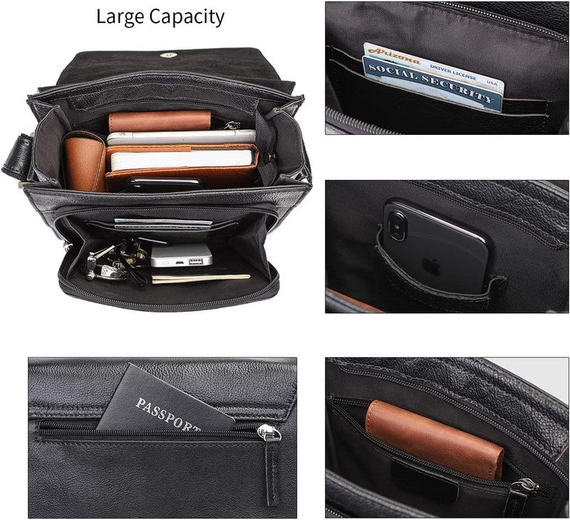 Leather Messenger Crossbody Bag Men Work Business Casual Adjustable Strap4