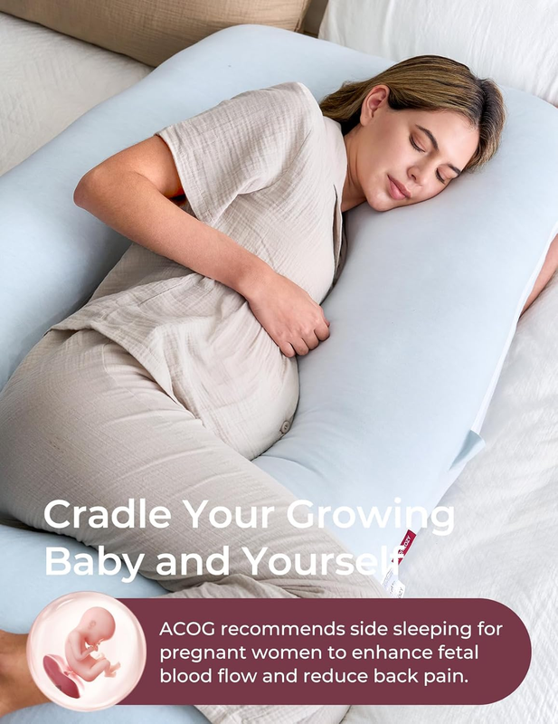 57in U Shaped Pregnancy Pillow Full Body Maternity Jersey Cotton Blue7