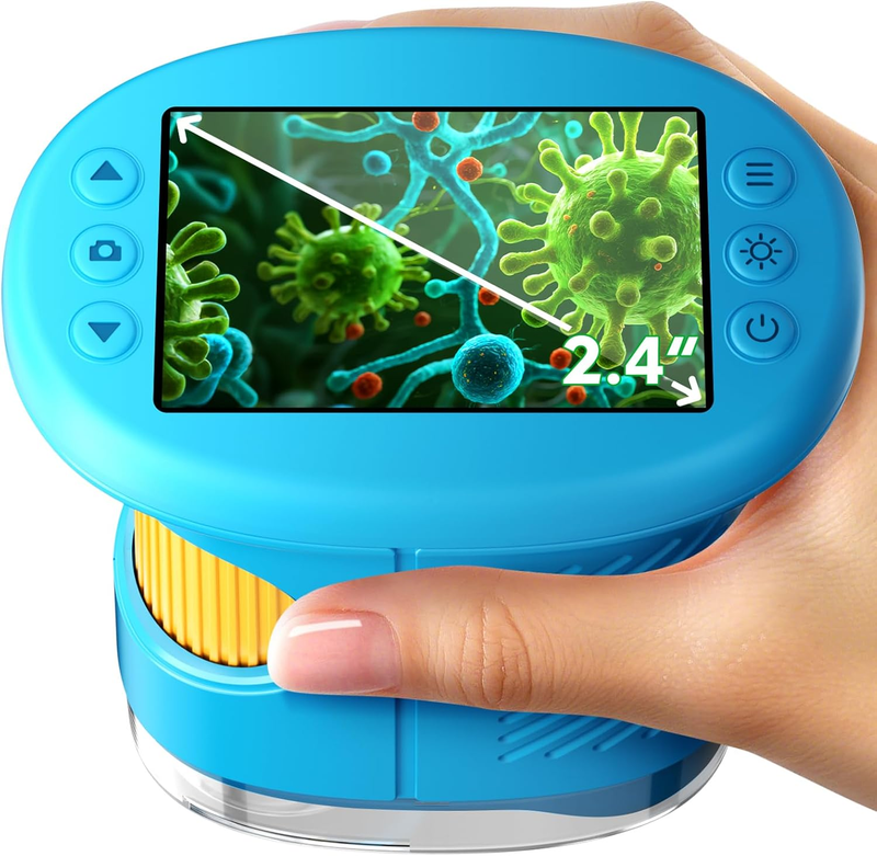 Kids 1000X Handheld Digital Microscope 4K 2.4" Display w/ 12 Slides – Blue10