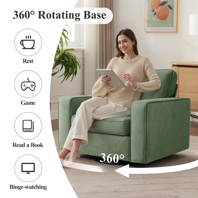 360° Swivel Accent Chair Comfy Upholstered Armchair Green2