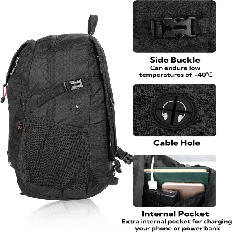 Unisex 30L Small Foldable Packable Travel Hiking Nylon Backpacks Daypack,Black3