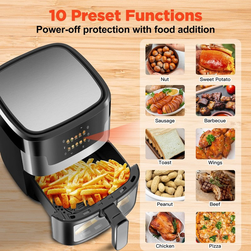 7.5QT Air Fryer Oven, 10-in-1, LED Touch, 10 Presets, w/ Basket & Liners6