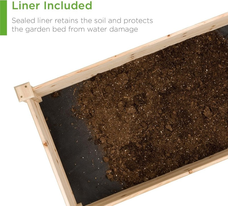 8FT Outdoor Wooden Raised Garden Bed Planter for Veggies & Lawn - Natural5