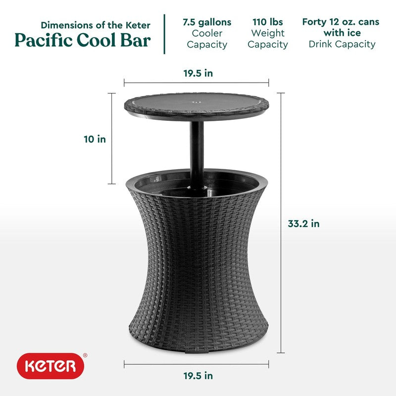 Pacific 7.5 Gal 2-in-1 Cooler & Side Table Outdoor Patio Dark Grey Rattan4