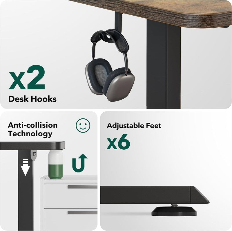 L-Shaped 63x55 Electric Standing Desk Adjustable Height Rustic Brown7