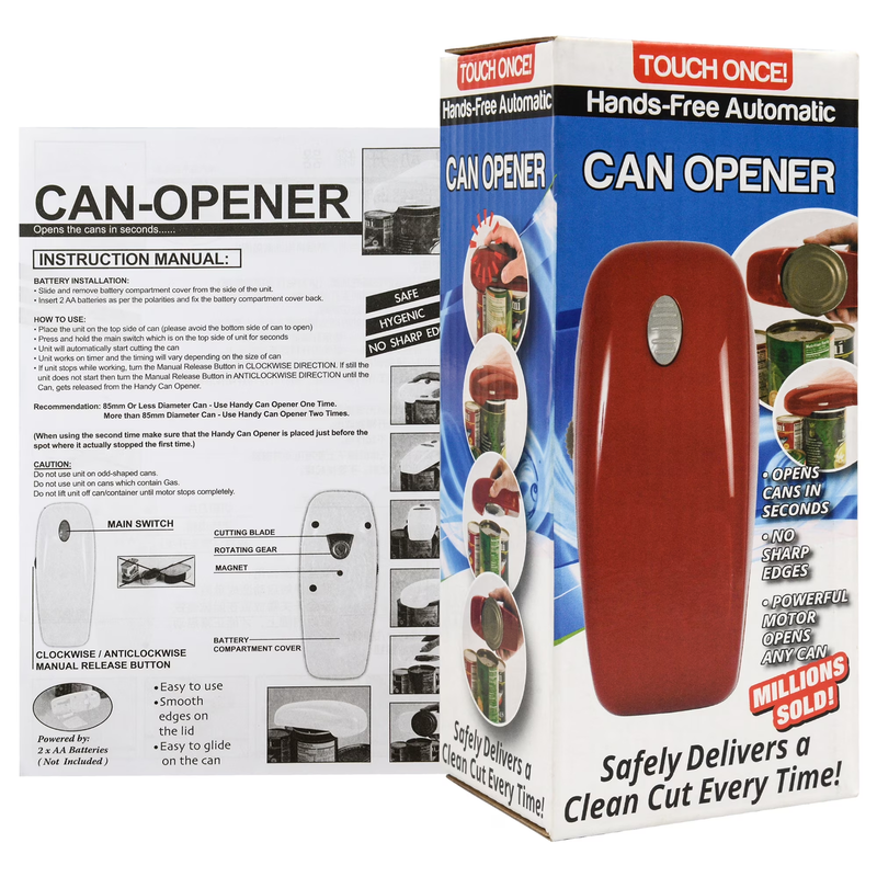 Electric Can Opener One Touch Hands Free Smooth Edge Automatic Red6