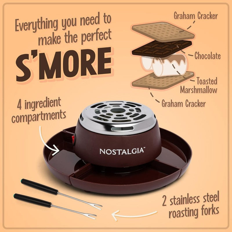 Electric S'Mores Maker, 4 Trays, Roasting Sticks, Indoor Tabletop Kit, Brown3