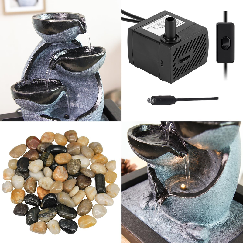 Indoor Tabletop Water Fountain Resin LED Meditation Waterfall Home Office Decor3