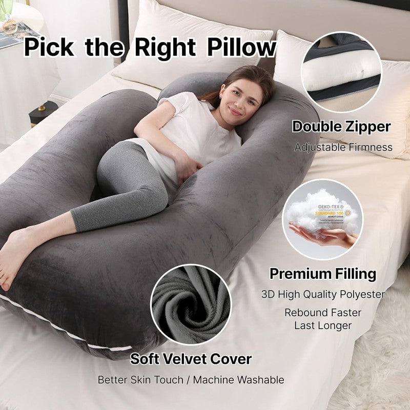Pregnancy Full Body Maternity Pillow 57" Sleep Support Black Grey Velvet2
