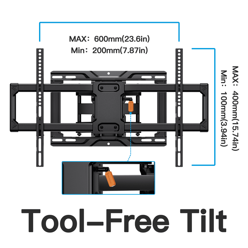 Full Motion TV Wall Mount Bracket with Tool Free Tilt for 42 90 Inch Tvs, 6 Arti1