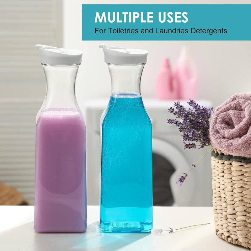 Plastic 50 Oz Water Carafe with Flip Top Lid, Set of 2 Square Base Juice Contain6