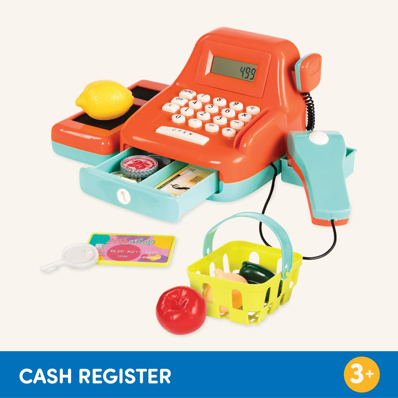   Interactive Kids Cash Register with Scanner & Sounds   26 Piece Pretend Play S6