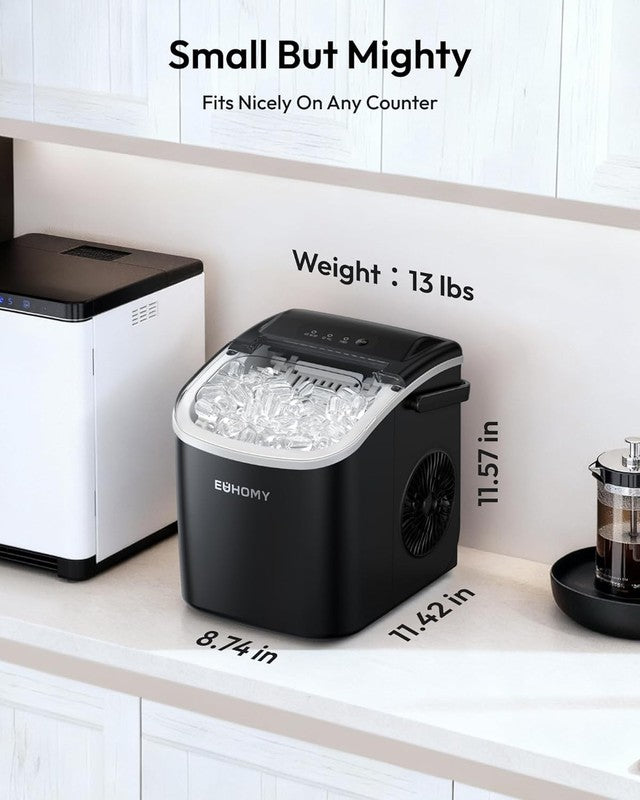 Countertop Ice Maker Machine with Handle, 26Lbs in 24Hrs, 9 Ice Cubes Ready in 66