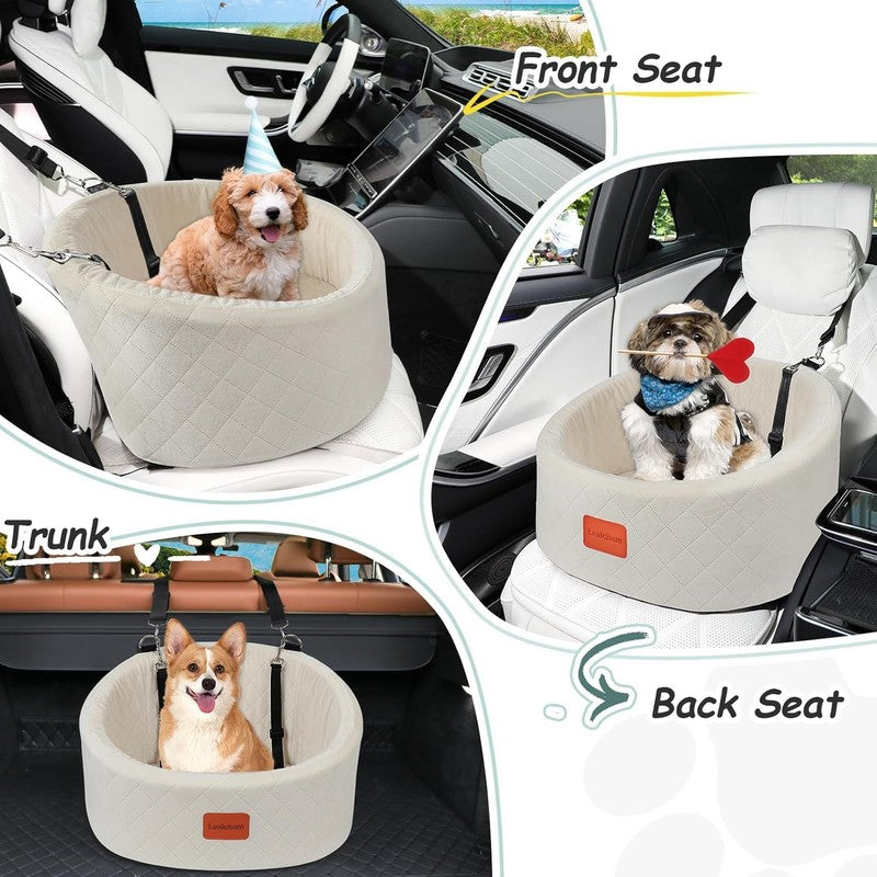 Dog Car Seat Small Dogs up to 30lbs Memory Foam Washable Anti Slip Beige4