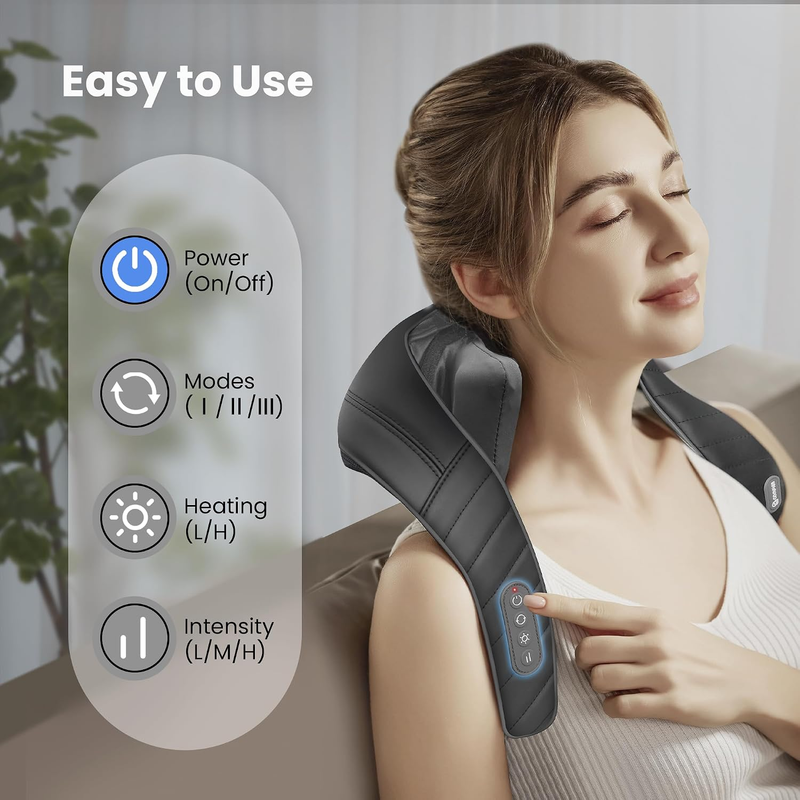 Cordless Neck Shoulder Massager w/ Heat 4D Shiatsu Deep Tissue Massage4