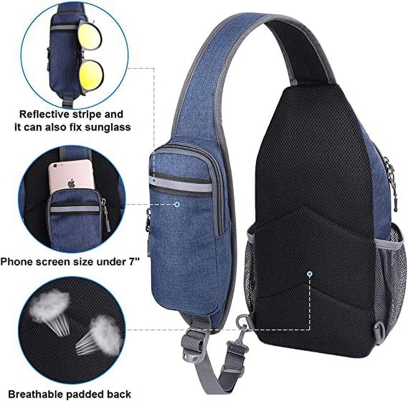 Unisex Hiking Travel Nylon Sling Bag Cross Body Shoulder Chest Bag,Navy Blue1