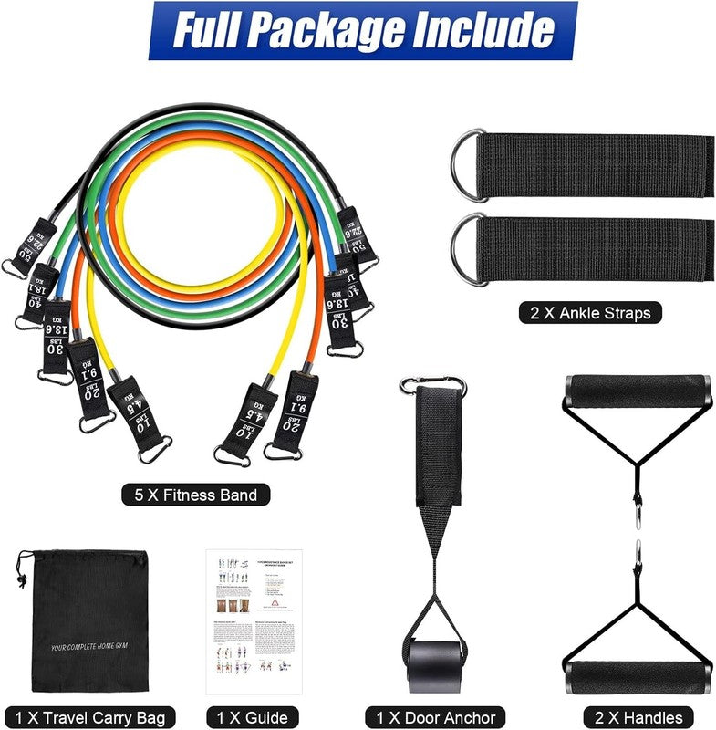 Resistance Bands Set w/ Handles Door Anchor Ankle Straps Carry Bag Home Gym6