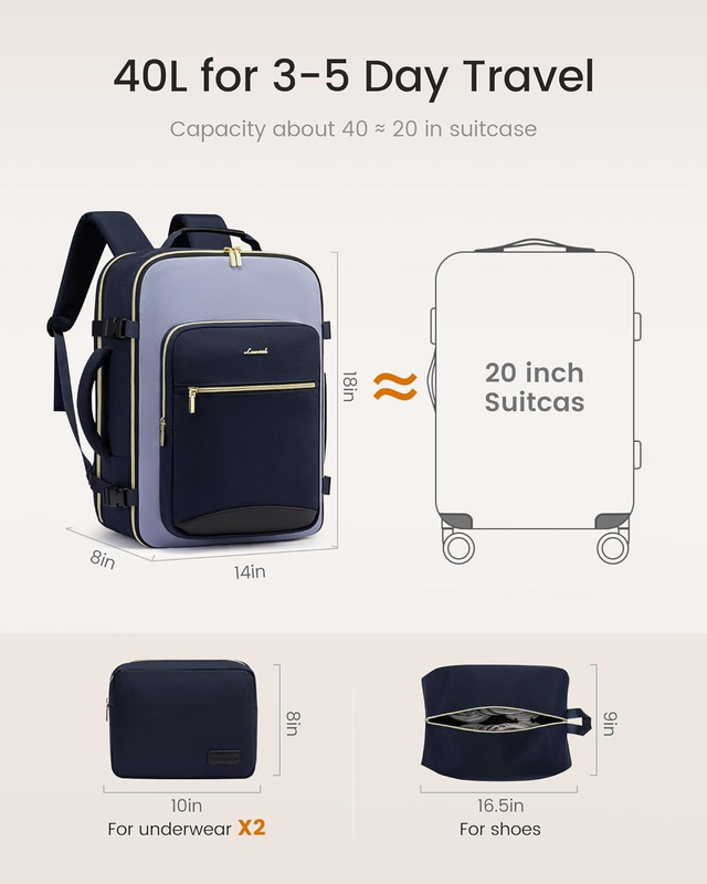 40L Travel Backpack Carry On TSA Airline Approved 17in Laptop Waterproof3