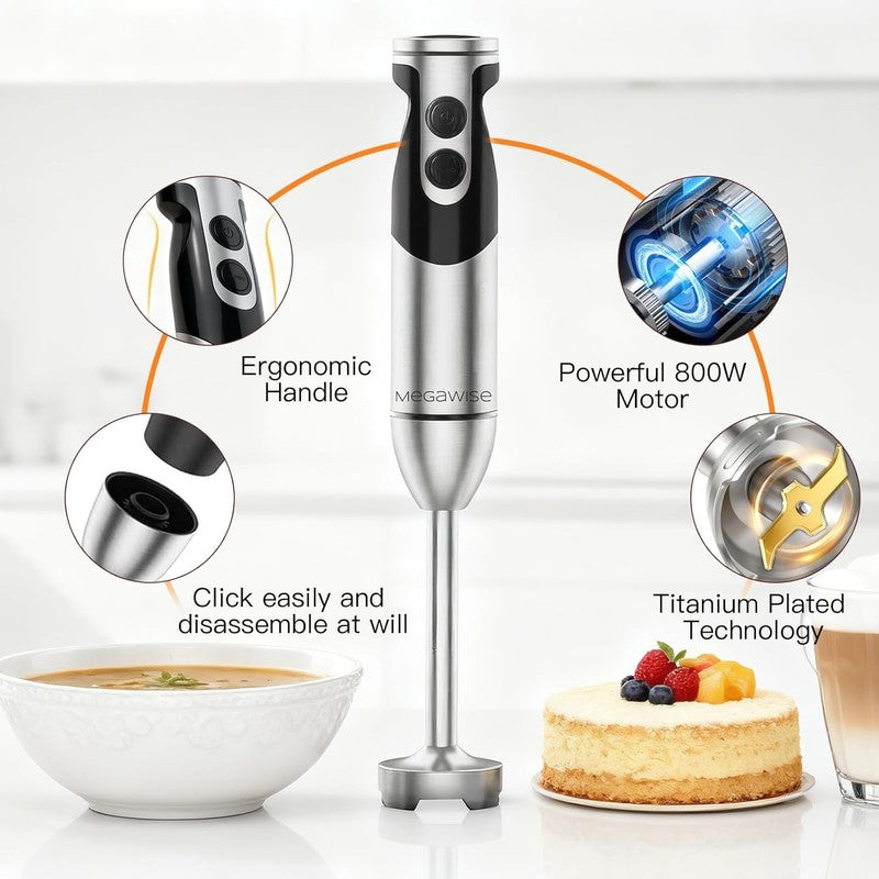 Stainless Steel Titanium Reinforced 3 In 1 Immersion Hand Blender, Powerful with4
