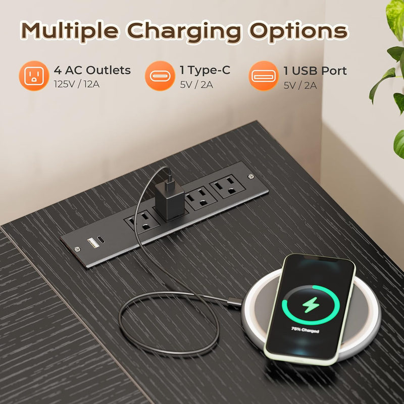 63'' L Shaped Desk w/ Power Outlets USB C Reversible Corner Desk Black3