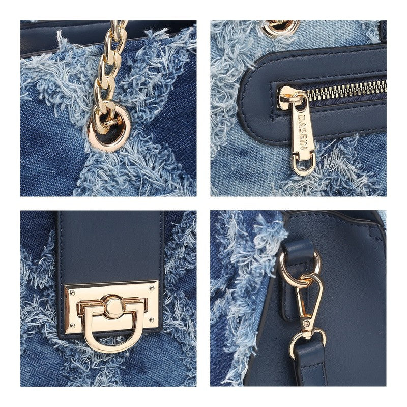 Women Hobo Bag Vegan Leather Tote Chain Shoulder Satchel Bag with Clutch5