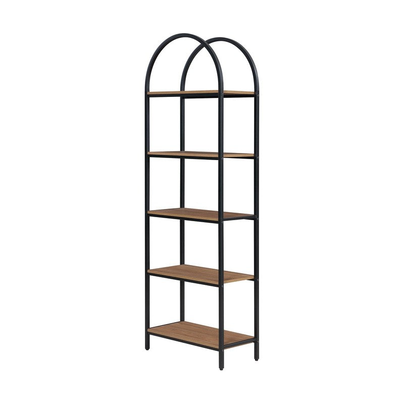 5-Shelf Metal and Wood Arch Open Bookcase6