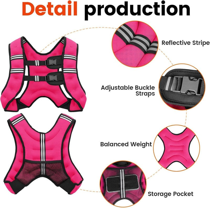 Weighted Vest 12Lb Adjustable Reflective Stripe Strength Training Workout Pink6
