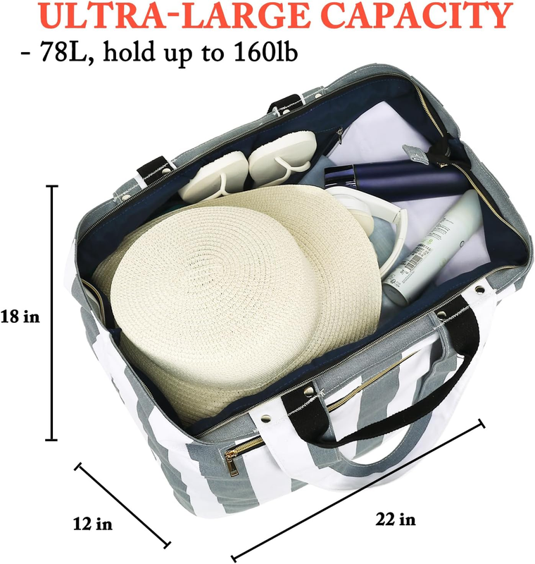 Beach Tote Bag Waterproof Large Canvas Wet Pocket Zipper Travel4