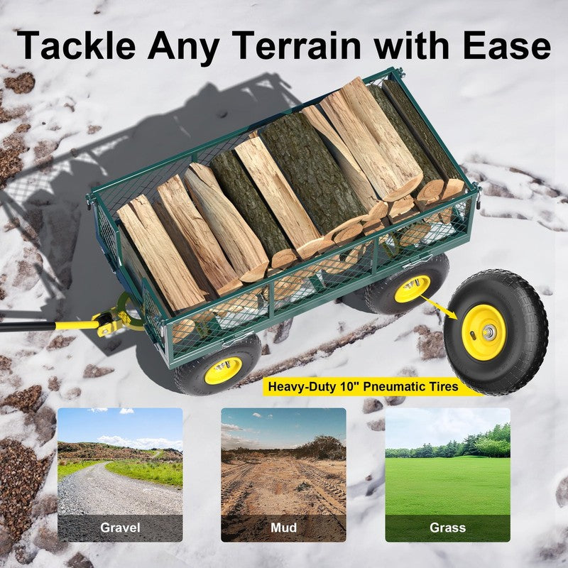 Heavy Duty Garden Cart, 900 Lbs Capacity Garden Wagon with Removable Sides, Gree4