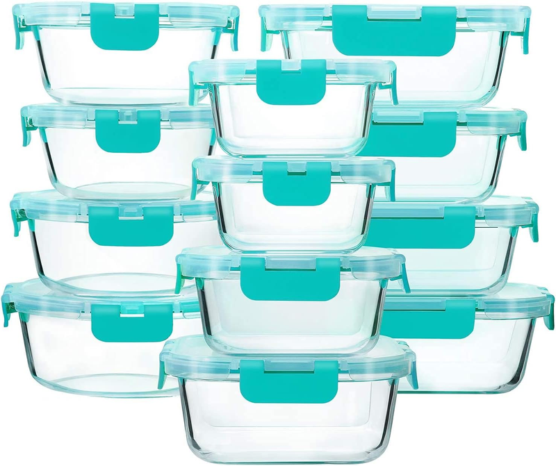 24 Piece Glass Meal Prep Containers Airtight Locking Lids Green8