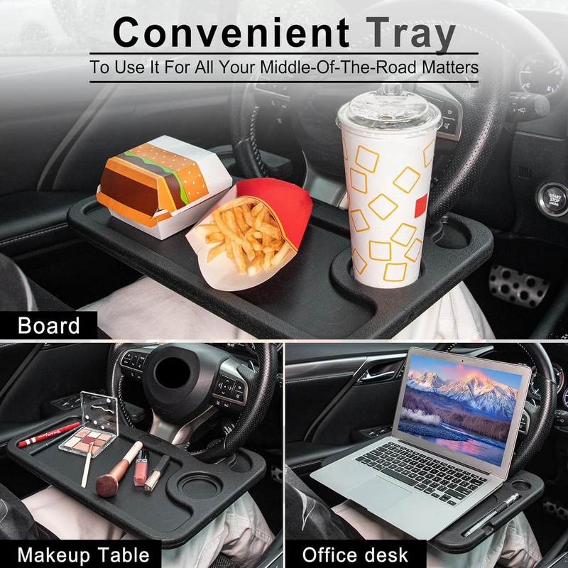 Car Steering Wheel Desk for Laptop Multipurpose Travel Seat Tray Console Black4