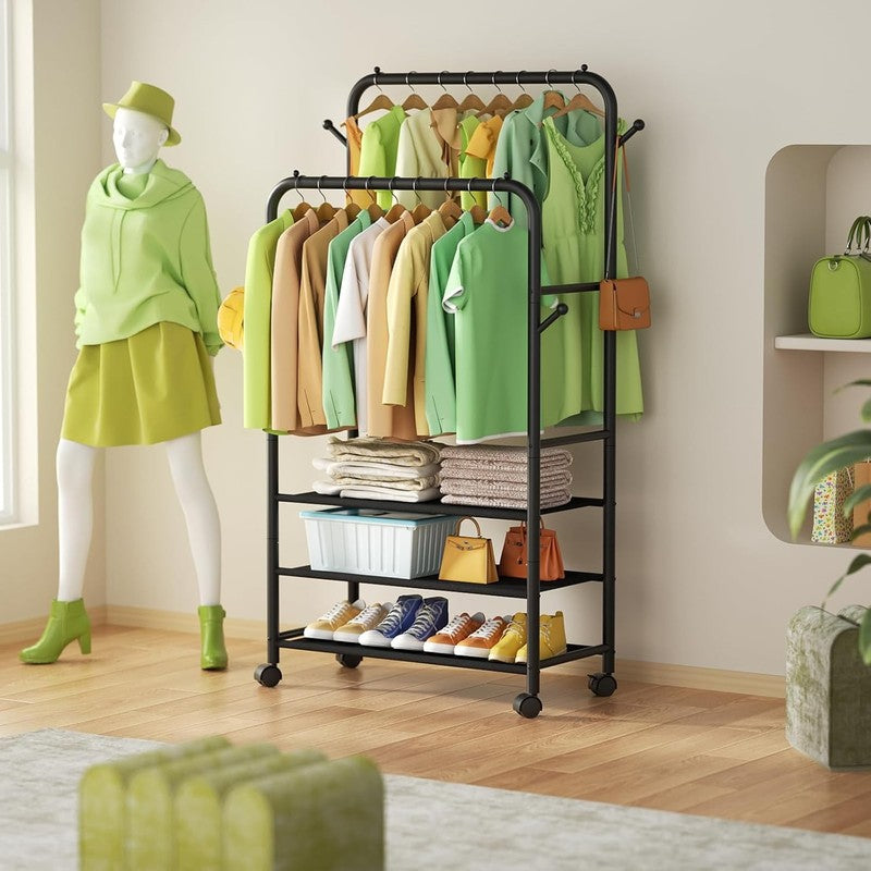 Rolling Clothes Rack 3-Tier Portable Garment Organizer with Wheels, Black2
