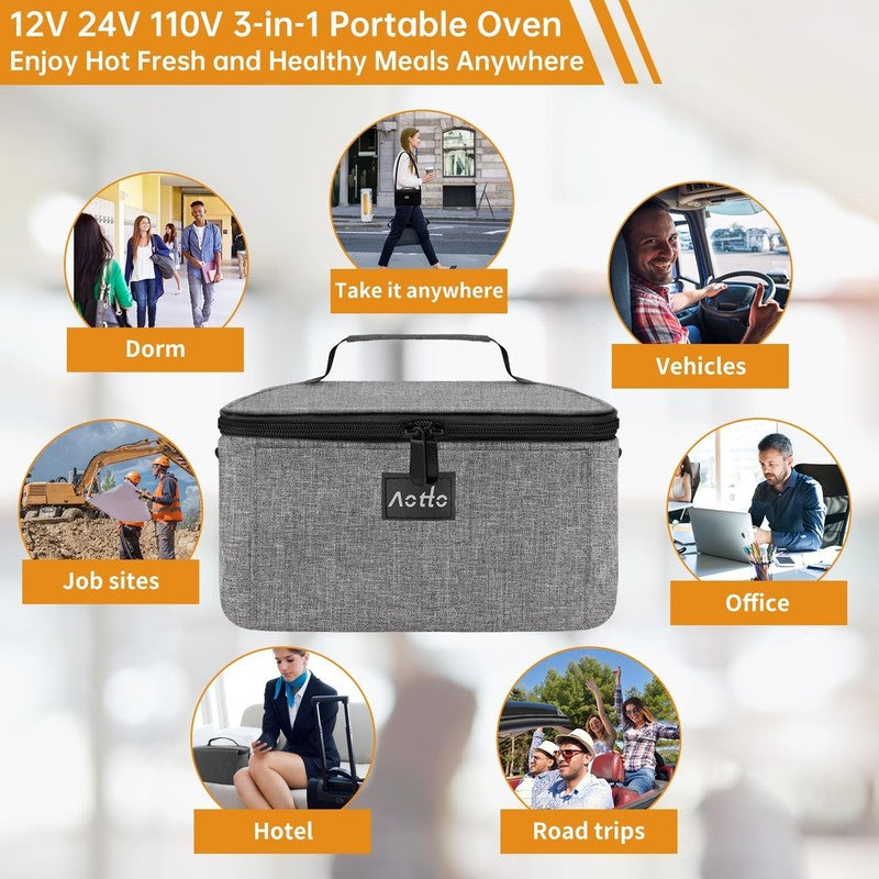 Portable Electric Lunch Box Oven Food Warmer 3 in 1 12V 24V 110V Grey1