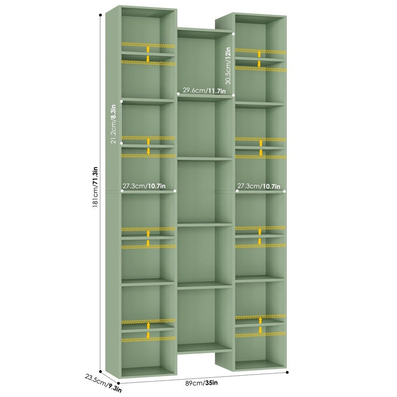 21-Cube Bookcase, 71’’ Tall Wooden Bookshelves with Adjustable Shelves, Triple W1