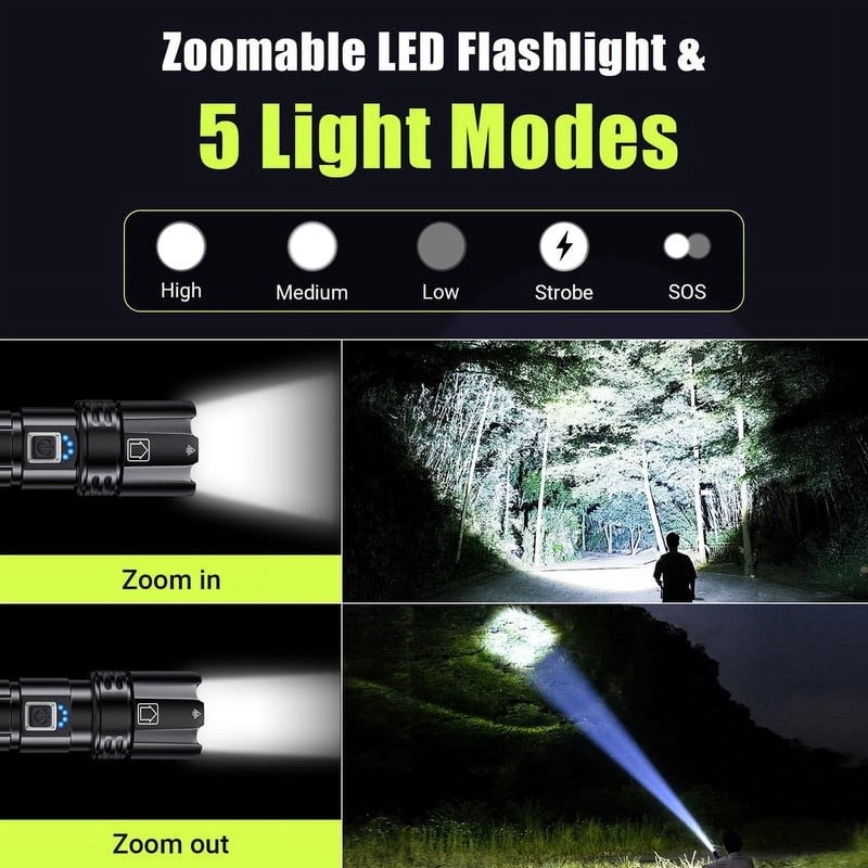 LED Flashlight, High Powered 10000 Lumens 5 Modes Zoomable Waterproof Rechargeab2