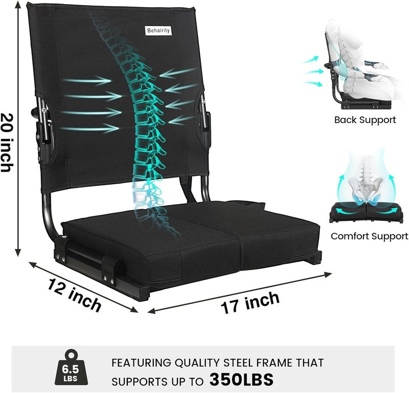 Portable Stadium Seat w/ Back Support Wide Padded Folding Chair Black3