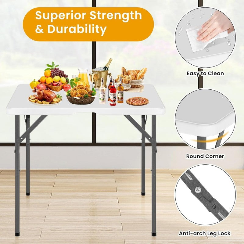 34" Square Folding Card Table with Handle, Portable Plastic Foldable Table for D2