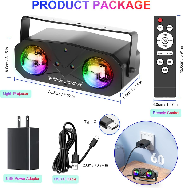 Disco Ball Light Sound Activated DJ Strobe Ocean Star Projector w/ Remote6