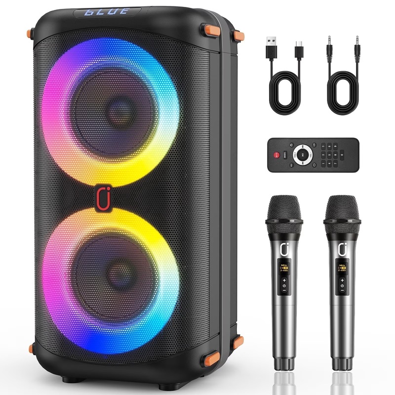 Bluetooth Party Speaker Dual 6.5in Subwoofer LED Lights Deep Bass Portable0