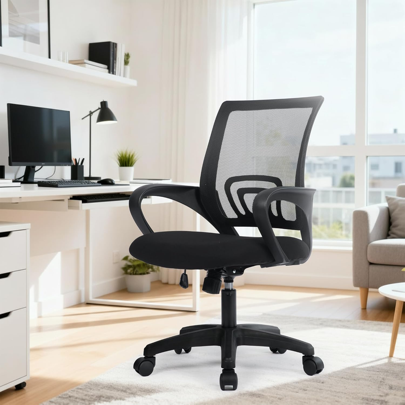 Ergonomic Mesh Office Chair Mid Back Lumbar Support Adjustable Swivel Black6