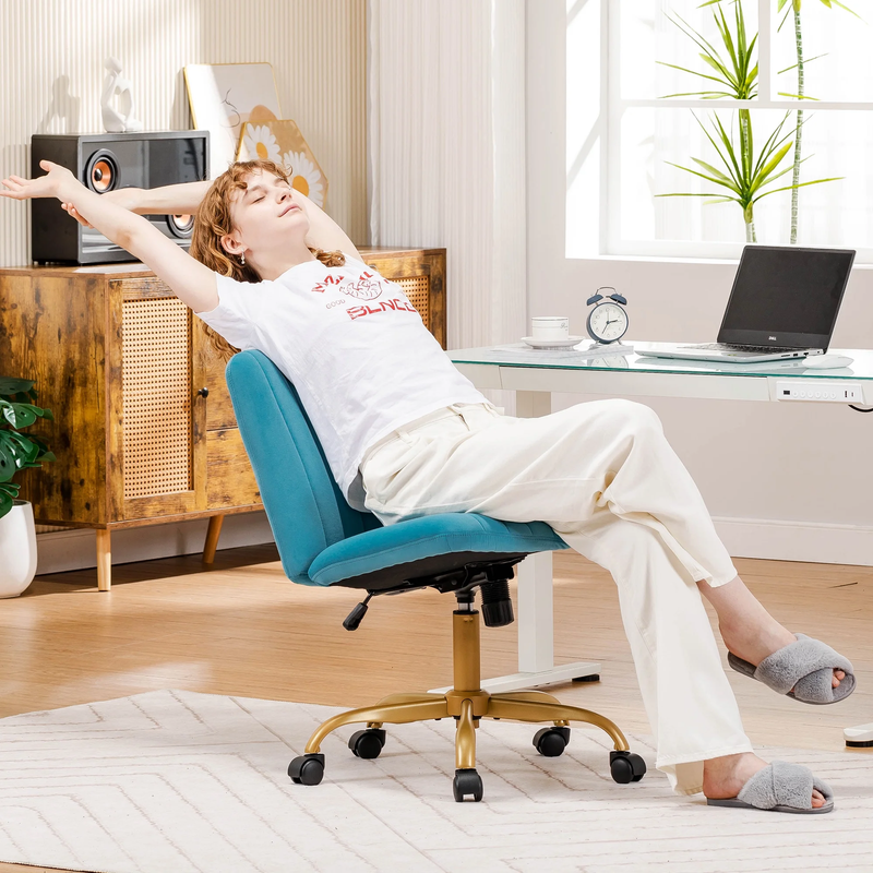 Extra Plush Velvet Channel Upholstered Office Chair, Cool Water5