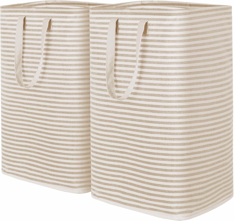 2 Pack 80L Laundry Basket Collapsible Waterproof Reinforced Handles Beige0